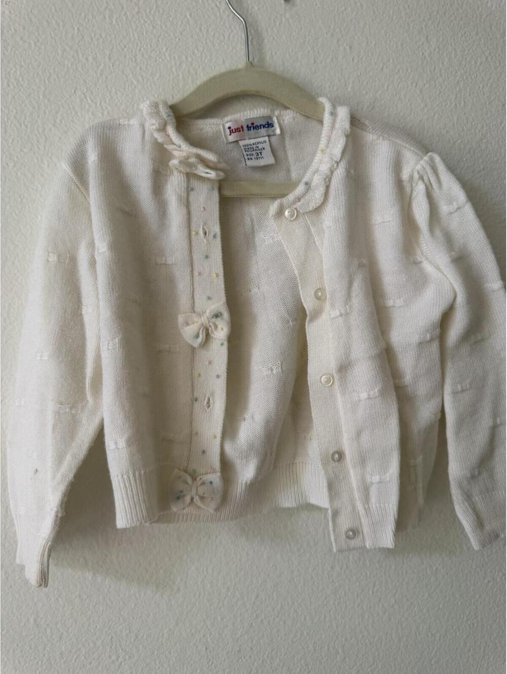 Vintage Just Friends 3t Cotton Sweater Bows Coquette Pastel Cream Confetti